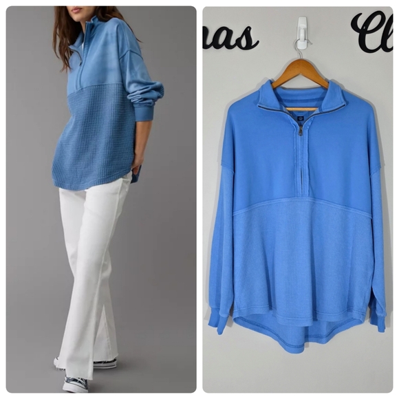 American Eagle Outfitters Tops - American Eagle Women’s Oversized Half-Zip Blue Sweatshirt Size XS/S NWT